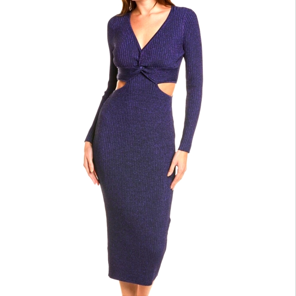 Sexy Metallic Blue Midi Sweaterdress (M)